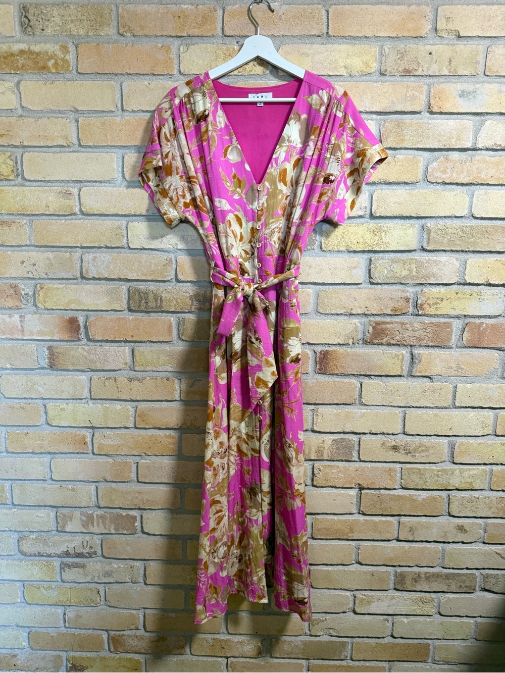 THML Pink Floral Button Front Maxi Dress Medium